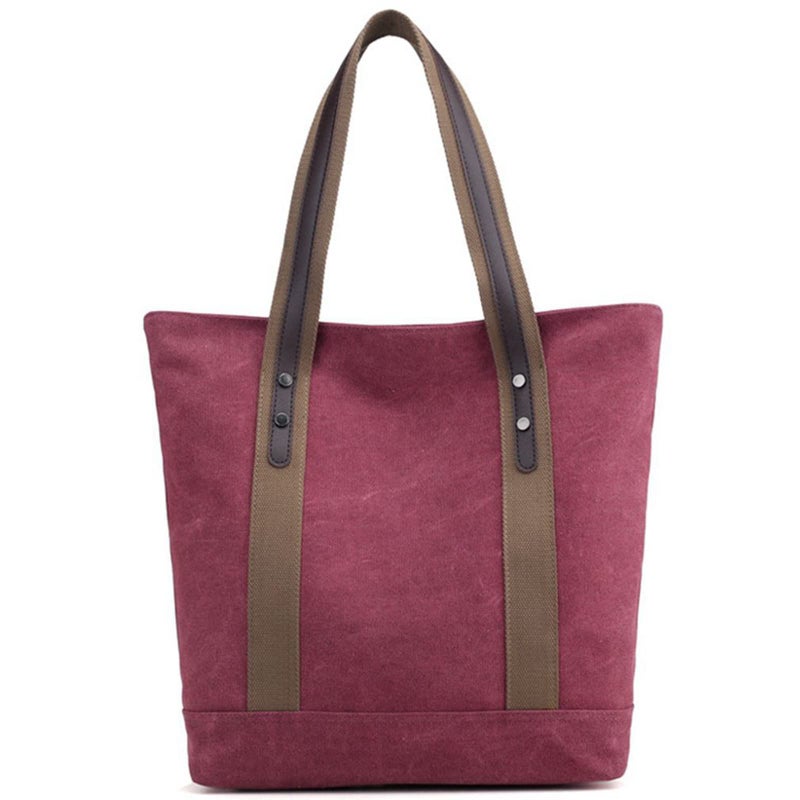 Sunshinejing Women Canvas Tote Bag Work Shoulder Totes Purse Everyday Top Handle Handbag (Red) - Image 1